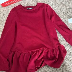 SHEIN Cherry Red Long Sleeve Ruffle Top